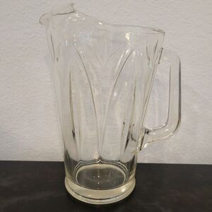 Clear Pressed Floral Design Glass Pitcher with Ice Lip Heavy Glass Antique Tulip